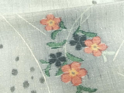 平和屋着物▽上質な紬 単衣 草花文 正絹 逸品 AAAV8435fy