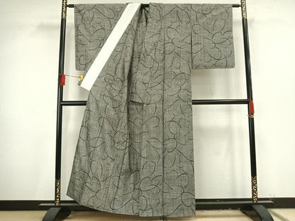 平和屋着物▽上質な紬 　単衣　 舞花文　正絹　逸品　未使用　AAAV8436fy