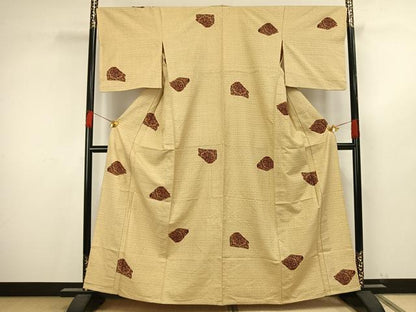 平和屋着物▽上質な紬 単衣 正倉院花文 正絹 逸品 AAAV8437fy