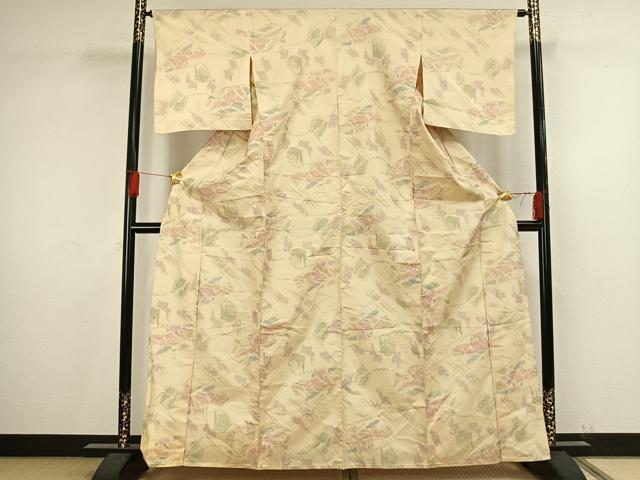 平和屋着物▽上質な紬　単衣　幾何学文様　正絹　逸品　AAAV8438fy