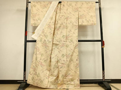 平和屋着物▽上質な紬　単衣　幾何学文様　正絹　逸品　AAAV8438fy