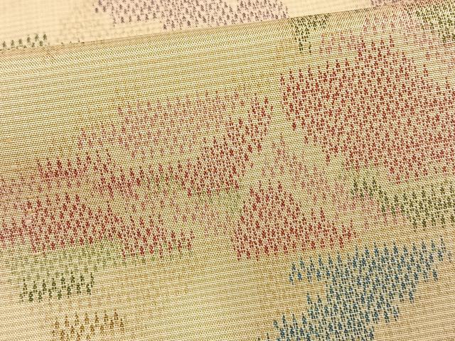 平和屋着物▽上質な紬　単衣　幾何学文様　正絹　逸品　AAAV8438fy