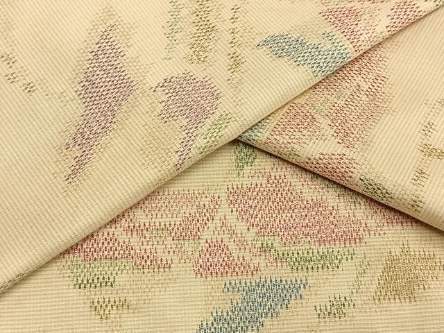平和屋着物▽上質な紬　単衣　幾何学文様　正絹　逸品　AAAV8438fy