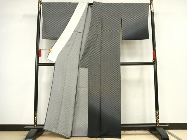 平和屋着物▽訪問着 単衣 市松文様 暈し染め 正絹 逸品 AAAV8439fy