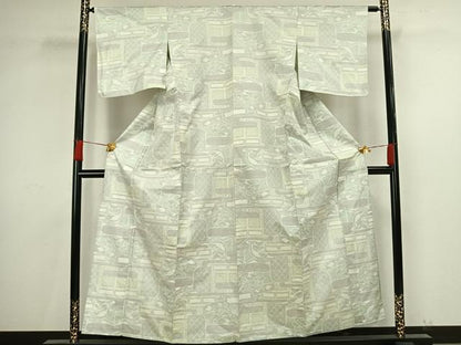 平和屋着物▽本場大島紬　単衣　白大島　風景文　正絹　逸品　AAAV8443fy