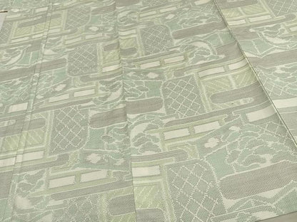 平和屋着物▽本場大島紬　単衣　白大島　風景文　正絹　逸品　AAAV8443fy