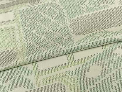 平和屋着物▽本場大島紬　単衣　白大島　風景文　正絹　逸品　AAAV8443fy