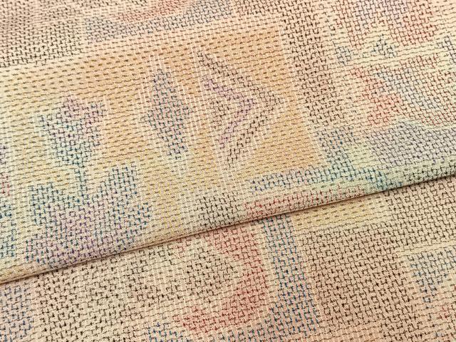 平和屋着物▽お召　単衣　色紙重ね文　正絹　逸品　AAAV8444fy