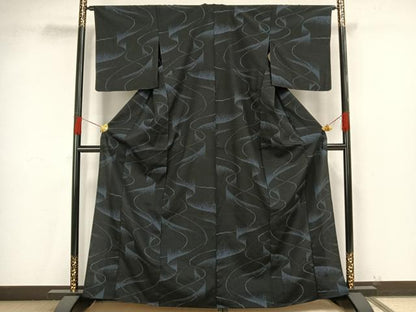 平和屋着物▽本塩沢 単衣 110亀甲 流水文 正絹 逸品 未使用 AAAV8445fy