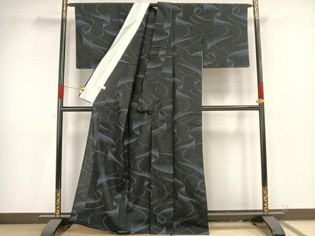 平和屋着物▽本塩沢 単衣 110亀甲 流水文 正絹 逸品 未使用 AAAV8445fy