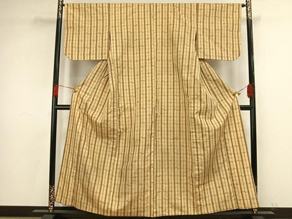平和屋着物▽上質な紬 単衣 縞 正絹 逸品 AAAV8446fy