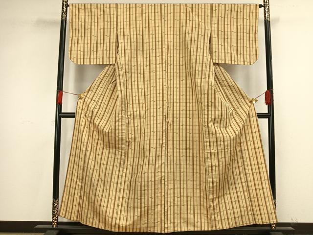 平和屋着物▽上質な紬 単衣 縞 正絹 逸品 AAAV8446fy