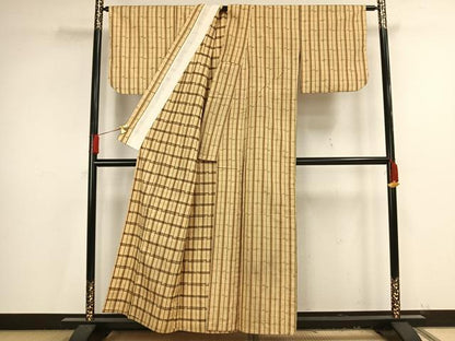 平和屋着物▽上質な紬 単衣 縞 正絹 逸品 AAAV8446fy