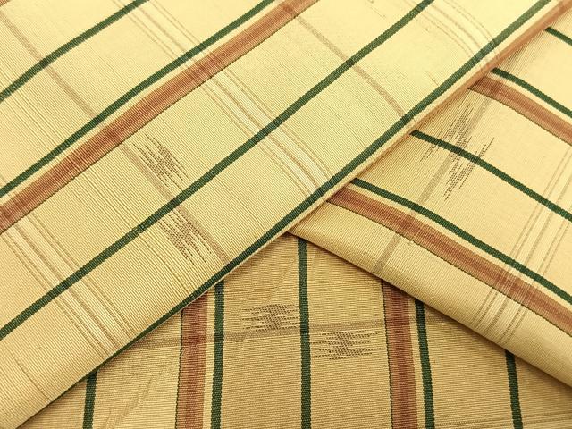 平和屋着物▽上質な紬 単衣 縞 正絹 逸品 AAAV8446fy