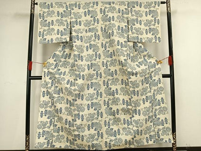 平和屋着物▽上質な紬 単衣 草花文 正絹 逸品 AAAV8448fy