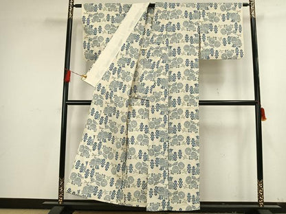 平和屋着物▽上質な紬 単衣 草花文 正絹 逸品 AAAV8448fy