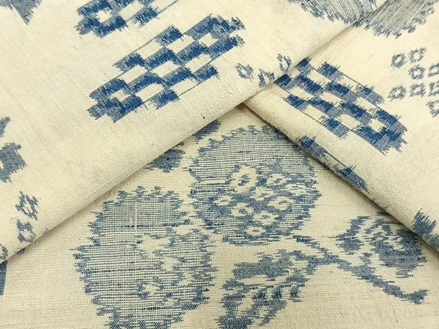 平和屋着物▽上質な紬 単衣 草花文 正絹 逸品 AAAV8448fy