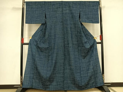 平和屋着物▽上質な紬 単衣 格子 正絹 逸品 AAAV8449fy