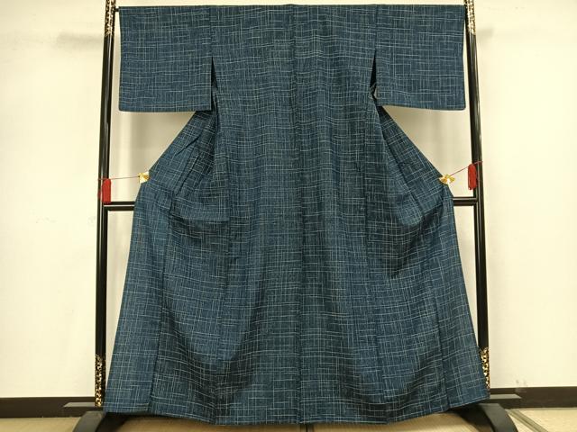 平和屋着物▽上質な紬 単衣 格子 正絹 逸品 AAAV8449fy