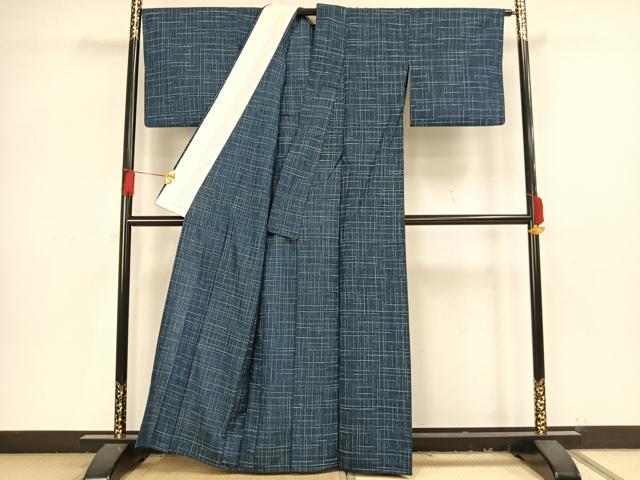 平和屋着物▽上質な紬 単衣 格子 正絹 逸品 AAAV8449fy