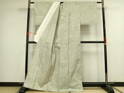 平和屋着物▽本場大島紬　単衣　白大島　風景切嵌文　正絹　逸品　AAAV8452fy