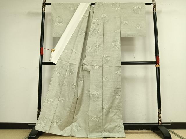 平和屋着物▽本場大島紬　単衣　白大島　風景切嵌文　正絹　逸品　AAAV8452fy