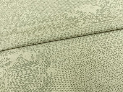 平和屋着物▽本場大島紬　単衣　白大島　風景切嵌文　正絹　逸品　AAAV8452fy