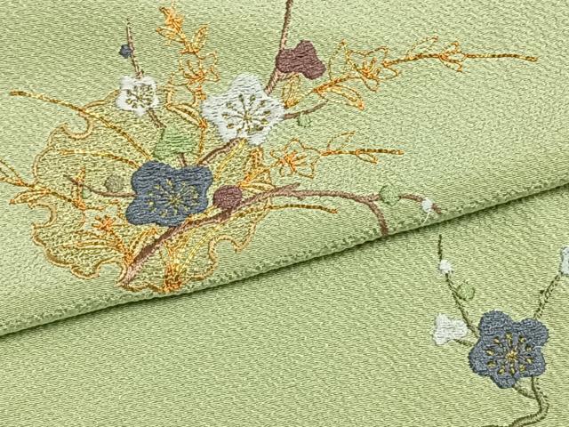 平和屋着物▽訪問着 単衣 駒刺繍 雪輪枝花文 金彩 正絹 逸品 AAAV8453fy