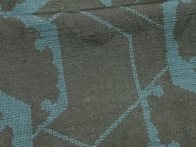 平和屋着物▽上質な紬 単衣 亀甲文様 黒地 正絹 逸品 未使用 AAAV8456fy