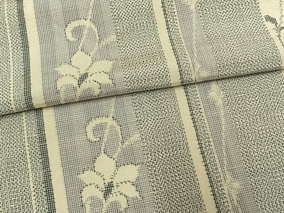 平和屋着物▽上質な紬 単衣 花唐草間道 正絹 逸品 AAAV8457fy