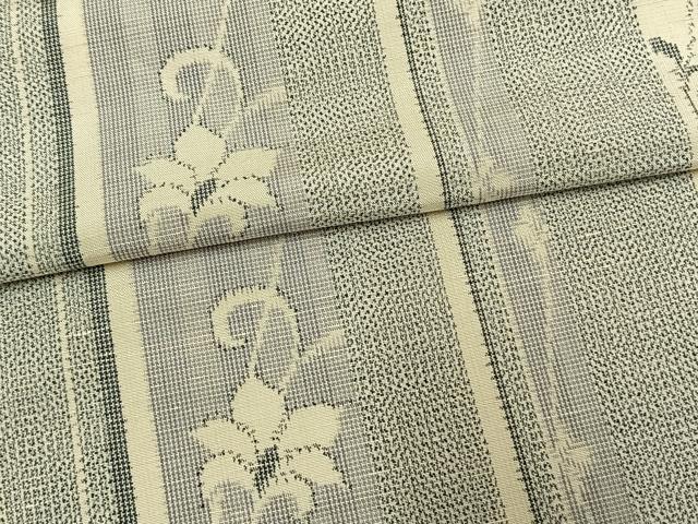 平和屋着物▽上質な紬 単衣 花唐草間道 正絹 逸品 AAAV8457fy
