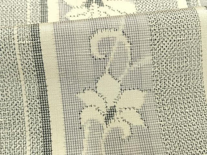 平和屋着物▽上質な紬 単衣 花唐草間道 正絹 逸品 AAAV8457fy