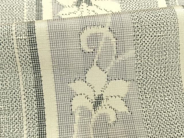 平和屋着物▽上質な紬 単衣 花唐草間道 正絹 逸品 AAAV8457fy