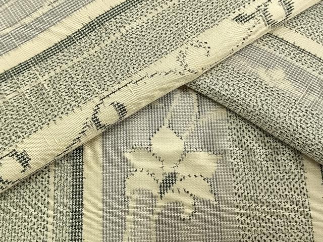 平和屋着物▽上質な紬 単衣 花唐草間道 正絹 逸品 AAAV8457fy
