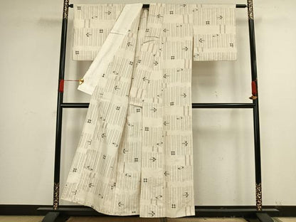 平和屋着物▽上質な紬　単衣　琉球絣　正絹　逸品　AAAV8459fy