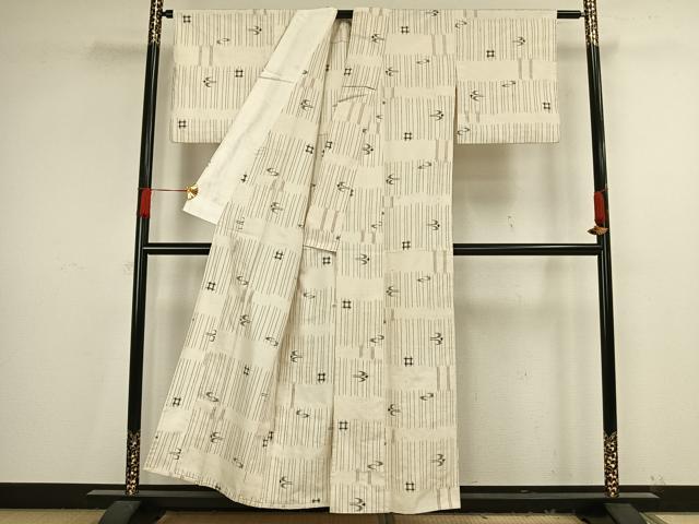 平和屋着物▽上質な紬　単衣　琉球絣　正絹　逸品　AAAV8459fy