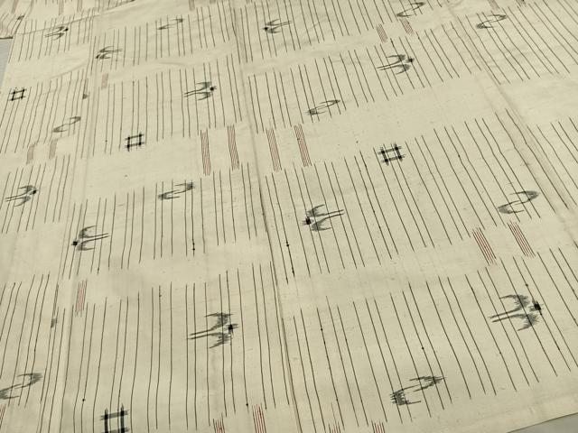 平和屋着物▽上質な紬　単衣　琉球絣　正絹　逸品　AAAV8459fy