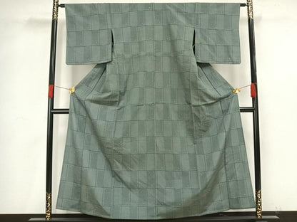 平和屋着物▽本塩沢 単衣 110亀甲 市松吉祥文 正絹 逸品 AAAV8460fy
