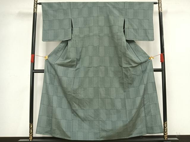 平和屋着物▽本塩沢 単衣 110亀甲 市松吉祥文 正絹 逸品 AAAV8460fy