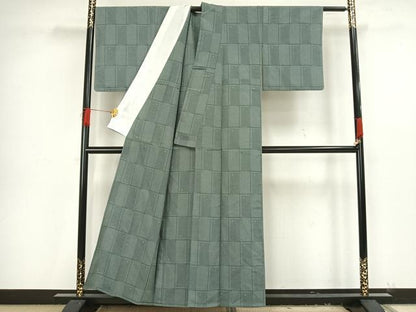 平和屋着物▽本塩沢 単衣 110亀甲 市松吉祥文 正絹 逸品 AAAV8460fy