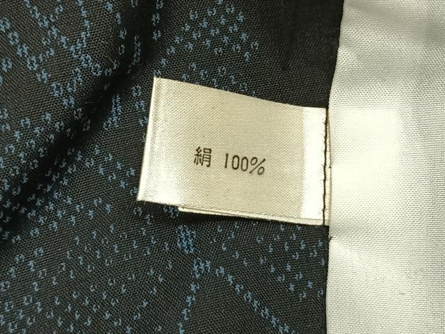 平和屋着物▽上質な紬 単衣 舞蝶文 黒地 正絹 逸品 AAAV8463fy