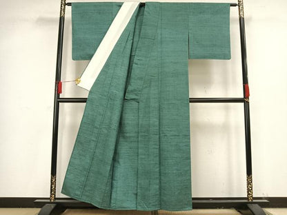 平和屋着物▽上質な紬 単衣 色無地 青磁色 正絹 逸品 未使用 AAAV8464fy