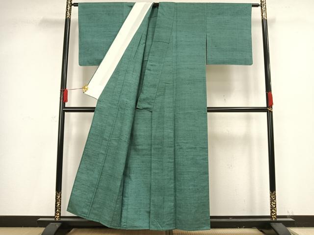 平和屋着物▽上質な紬 単衣 色無地 青磁色 正絹 逸品 未使用 AAAV8464fy