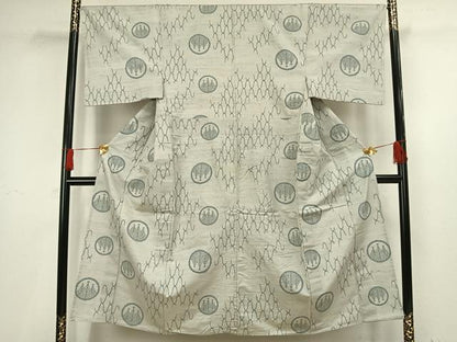 平和屋着物▽男性 紬 単衣 丸文 高島屋扱い 正絹 逸品 AAAV8465fy