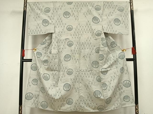 平和屋着物▽男性 紬 単衣 丸文 高島屋扱い 正絹 逸品 AAAV8465fy