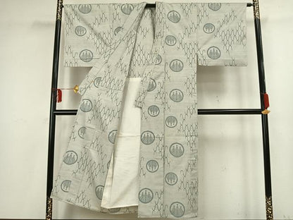 平和屋着物▽男性 紬 単衣 丸文 高島屋扱い 正絹 逸品 AAAV8465fy