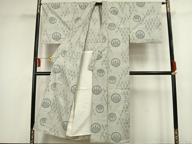 平和屋着物▽男性 紬 単衣 丸文 高島屋扱い 正絹 逸品 AAAV8465fy