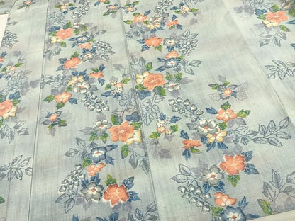 平和屋着物▽小千谷紬 単衣 草花文 正絹 逸品 AAAV8466fy