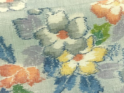 平和屋着物▽小千谷紬 単衣 草花文 正絹 逸品 AAAV8466fy
