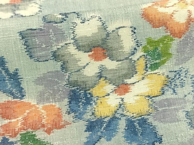 平和屋着物▽小千谷紬 単衣 草花文 正絹 逸品 AAAV8466fy